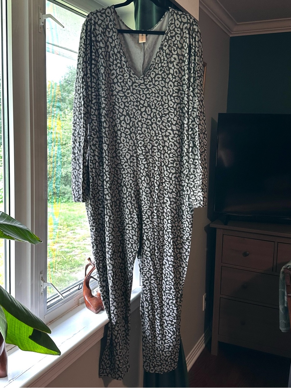 Smash + Tess V-Neck Leopard Print Jumpsuit in Black & White